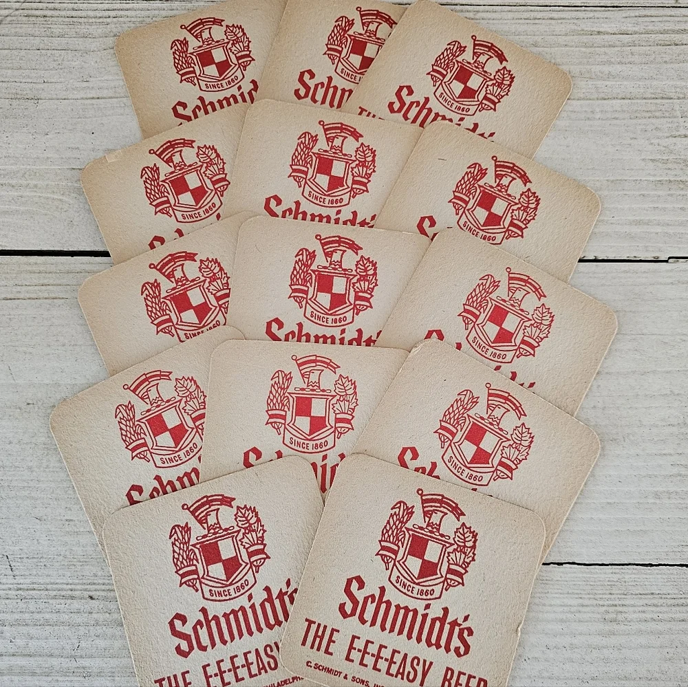 Set Of 14 Vintage 1960s Schmidt's Beer Cardboard Coasters